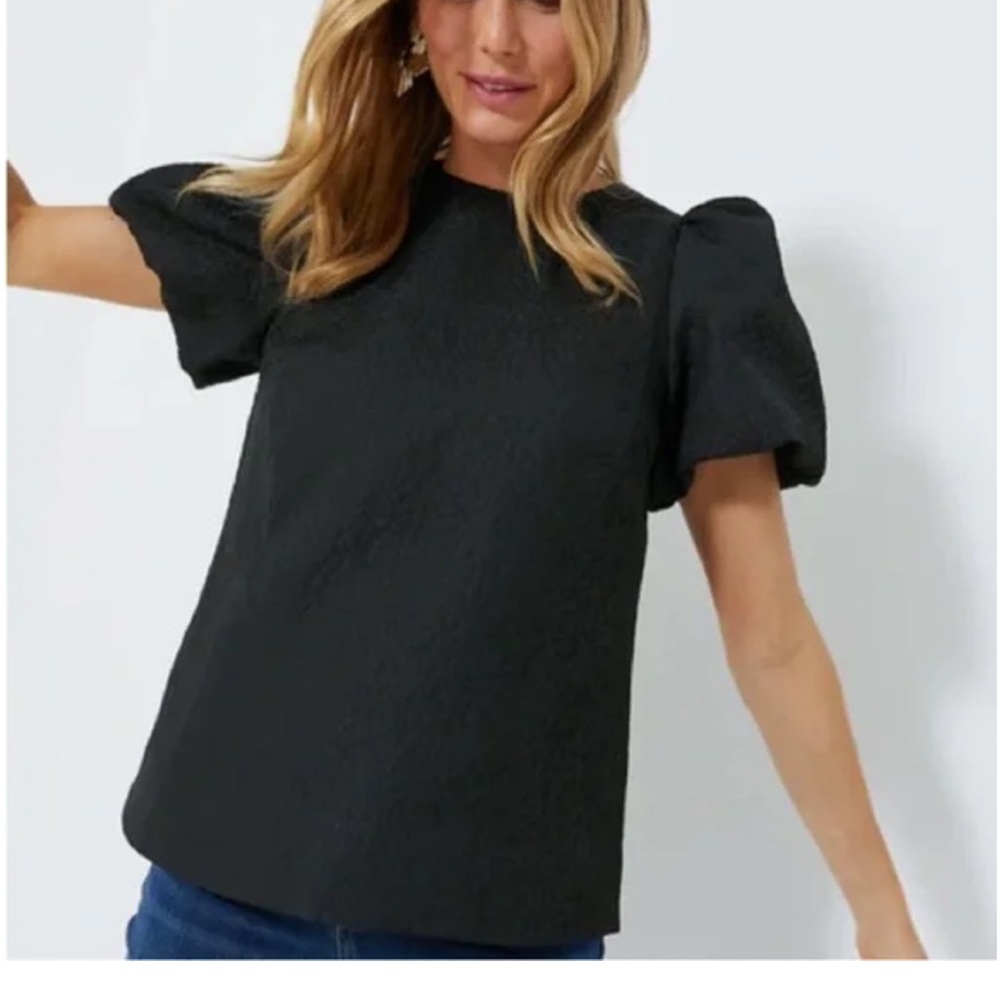 New Pomander Place Tuckernuck Black Jacquard Short Sleeve Lyla Blouse Top Sz. XL